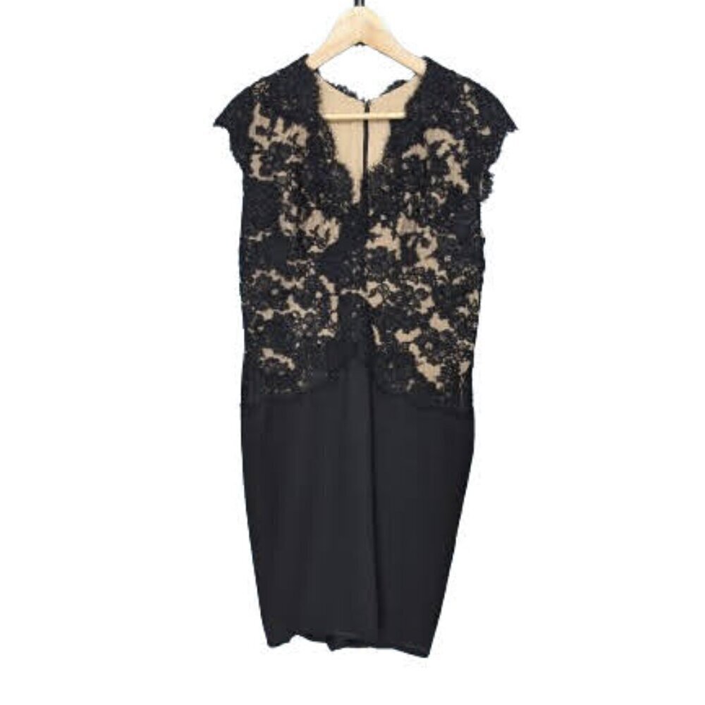 Reem Acra Black Lace Cocktail Dress | Designer | Nude Illusion